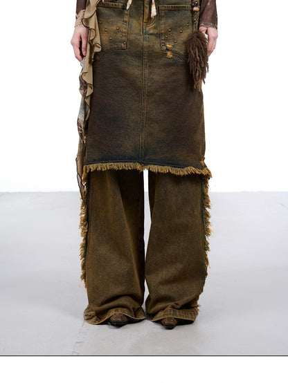 NORTH NODE Coffee Washed Wide Leg Pocket Button Fly Women&