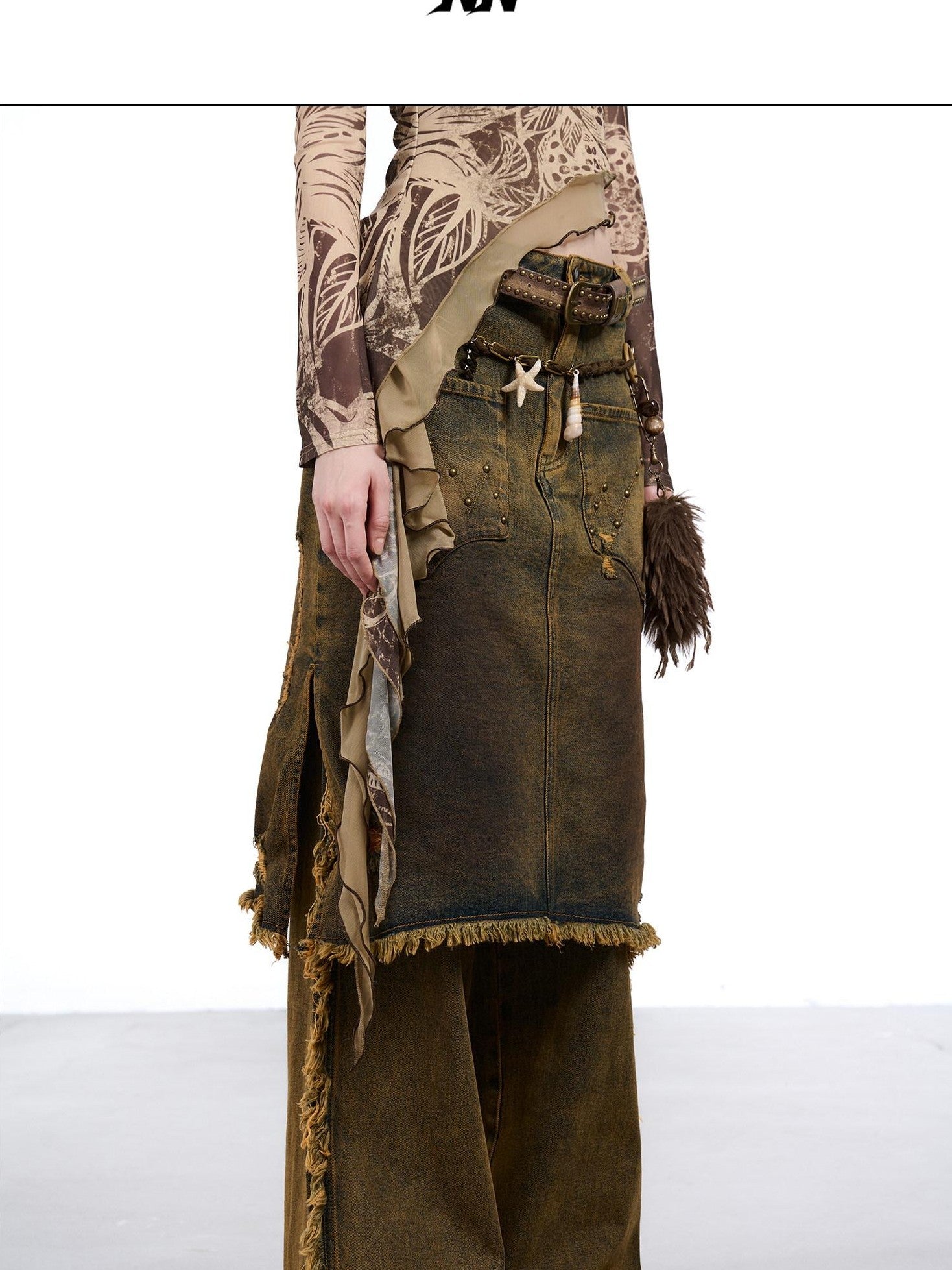 NORTH NODE Coffee Washed Wide Leg Pocket Button Fly Women&