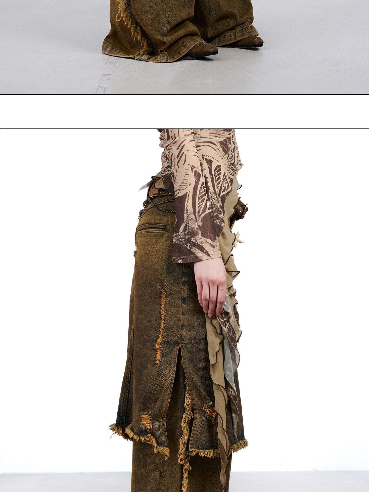 NORTH NODE Coffee Washed Wide Leg Pocket Button Fly Women&