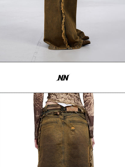 NORTH NODE Coffee Washed Wide Leg Pocket Button Fly Women&