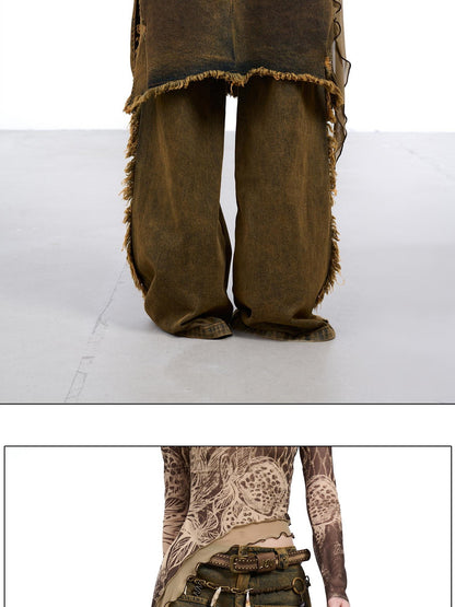 NORTH NODE Coffee Washed Wide Leg Pocket Button Fly Women&