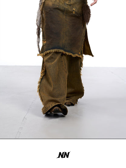 NORTH NODE Coffee Washed Wide Leg Pocket Button Fly Women&