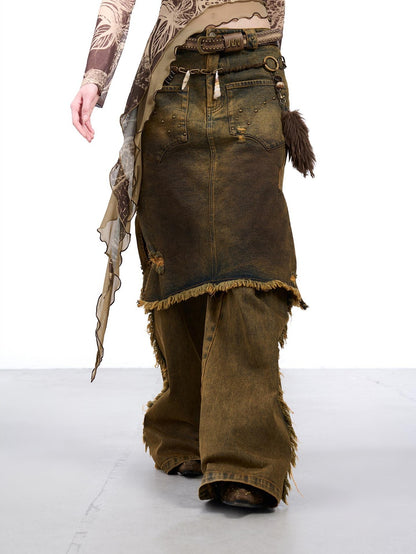 NORTH NODE Coffee Washed Wide Leg Pocket Button Fly Women&