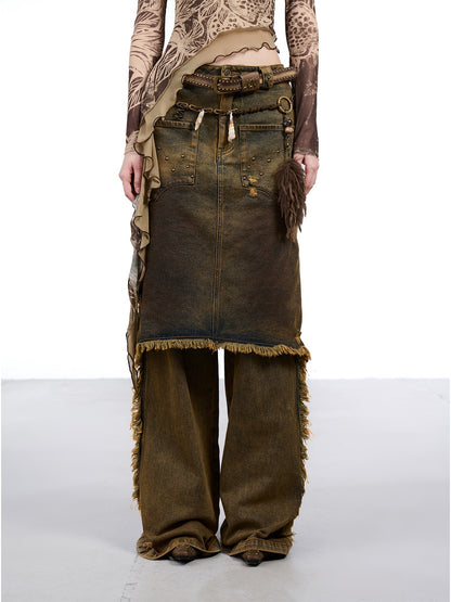 NORTH NODE Coffee Washed Wide Leg Pocket Button Fly Women&