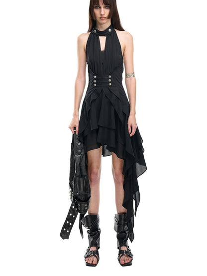 NORTH NODE Coin Buckle Pleated Asymmetric Ruffled Hem Women&