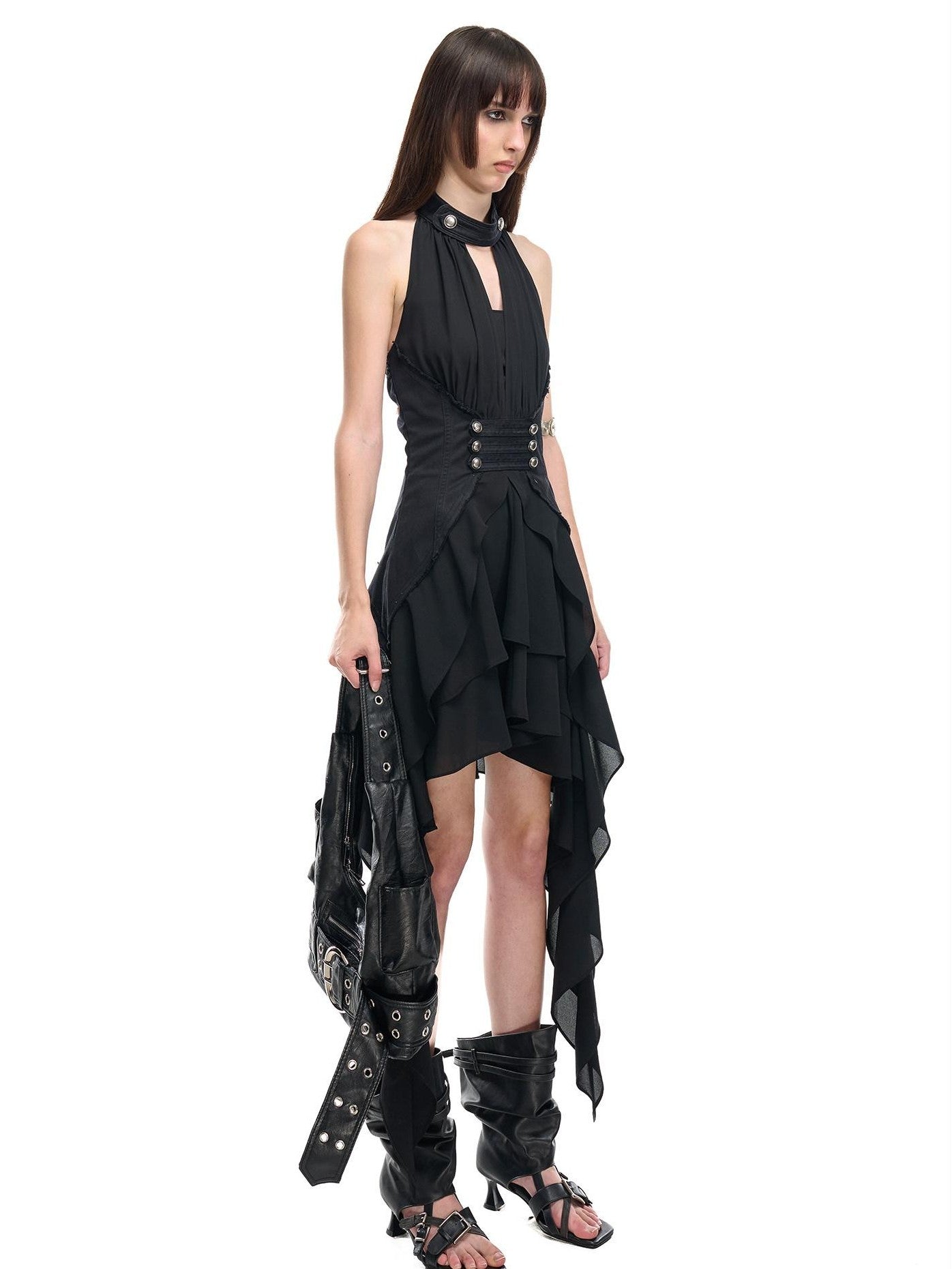 NORTH NODE Coin Buckle Pleated Asymmetric Ruffled Hem Women&