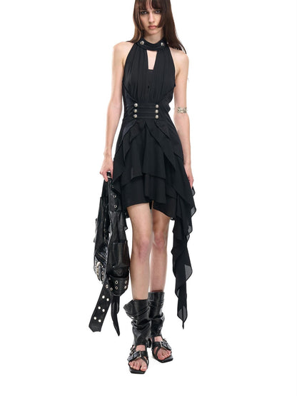 NORTH NODE Coin Buckle Pleated Asymmetric Ruffled Hem Women&