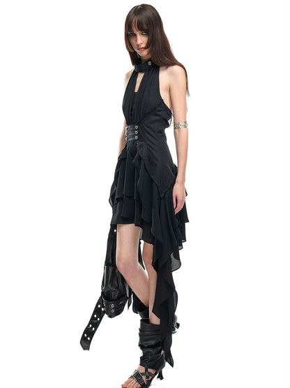 NORTH NODE Coin Buckle Pleated Asymmetric Ruffled Hem Women&