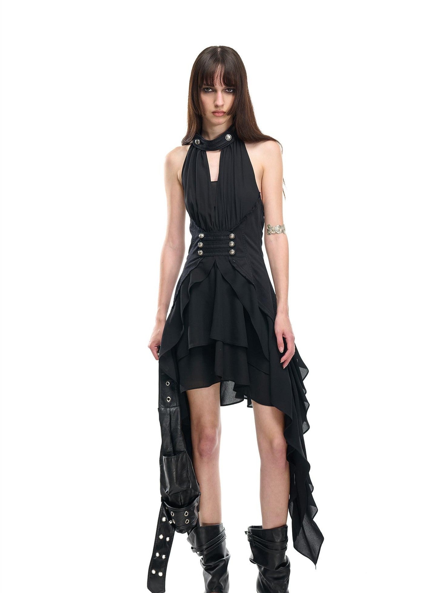 NORTH NODE Coin Buckle Pleated Asymmetric Ruffled Hem Women&