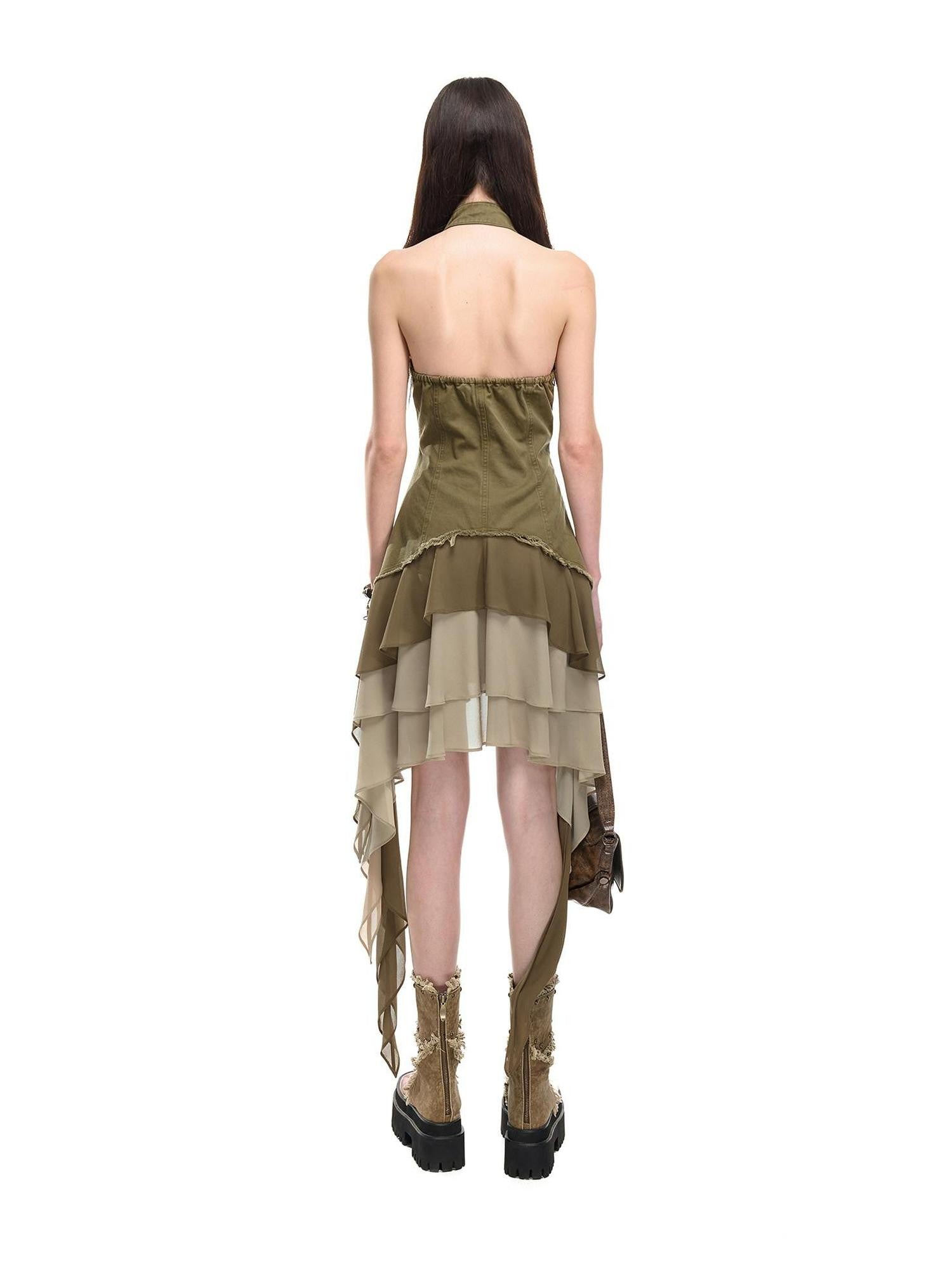NORTH NODE Coin Buckle Pleated Asymmetric Ruffled Hem Women&