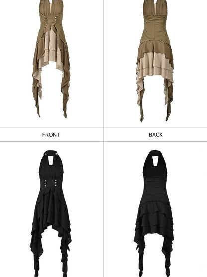 NORTH NODE Coin Buckle Pleated Asymmetric Ruffled Hem Women&