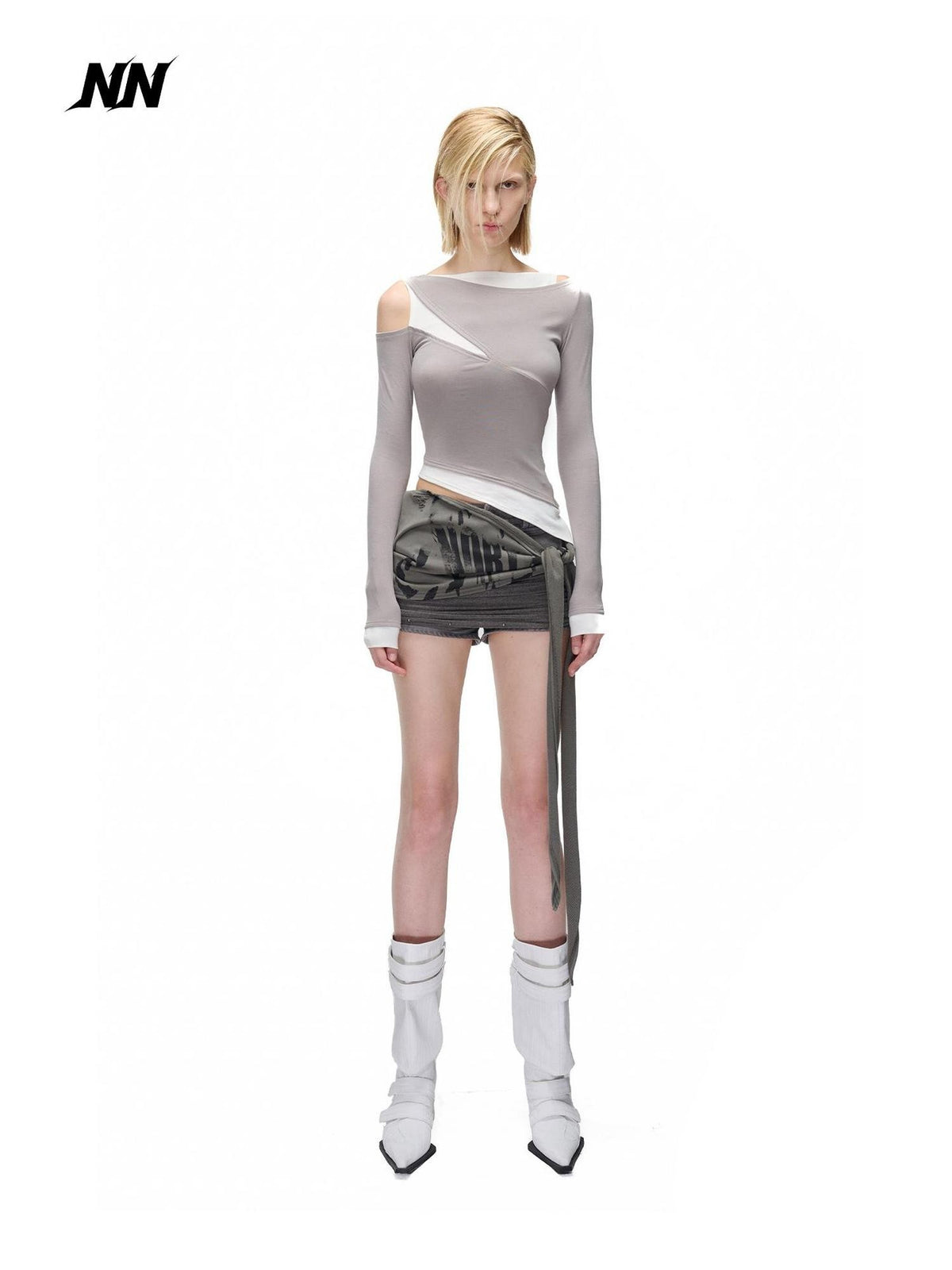 NORTH NODE Color Block Fake Two Piece Hollow Out Women&