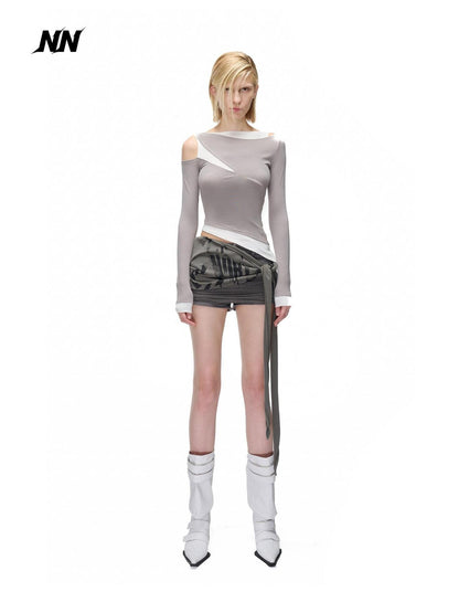NORTH NODE Color Block Fake Two Piece Hollow Out Women&