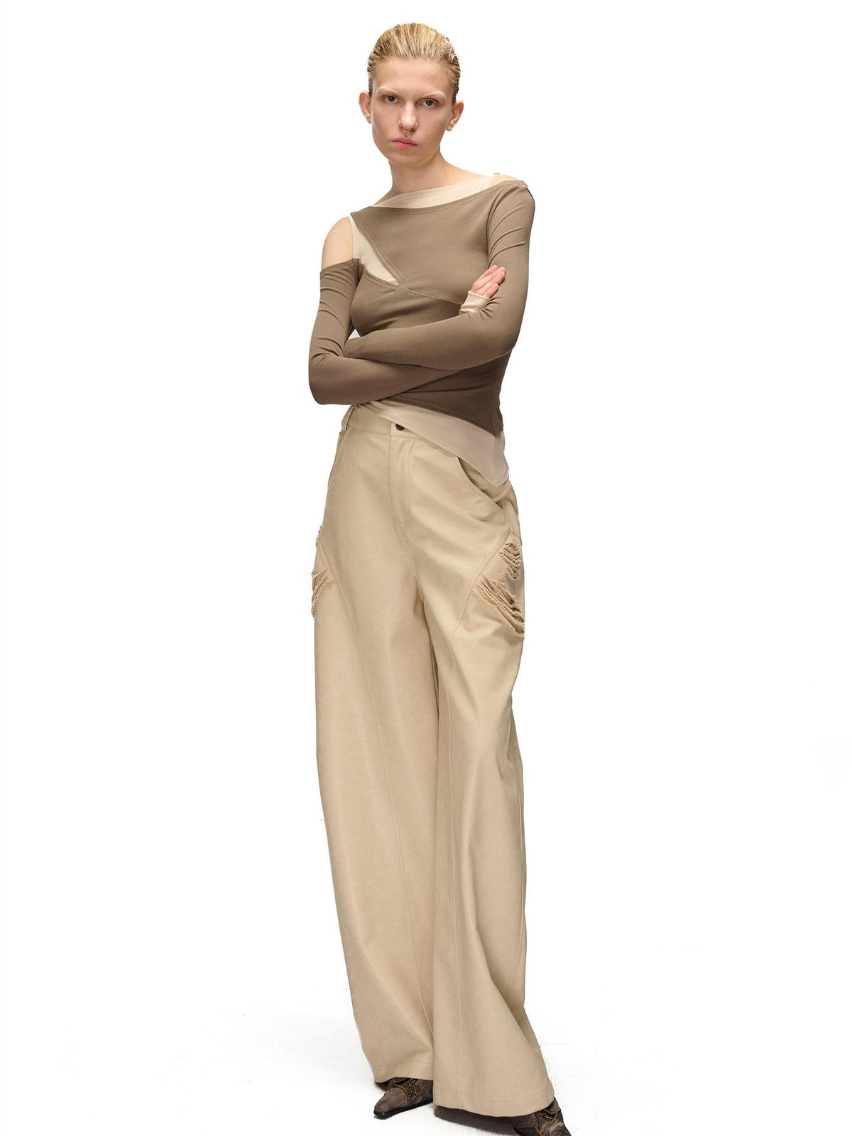 NORTH NODE Color Block Fake Two Piece Hollow Out Women&