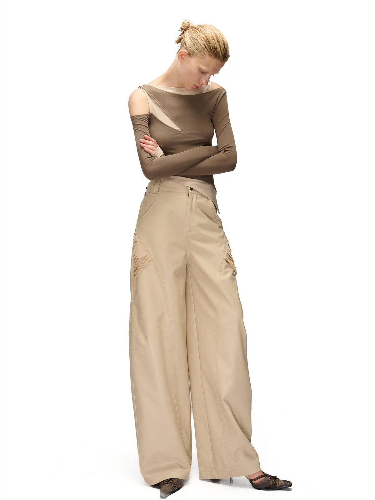 NORTH NODE Color Block Fake Two Piece Hollow Out Women&