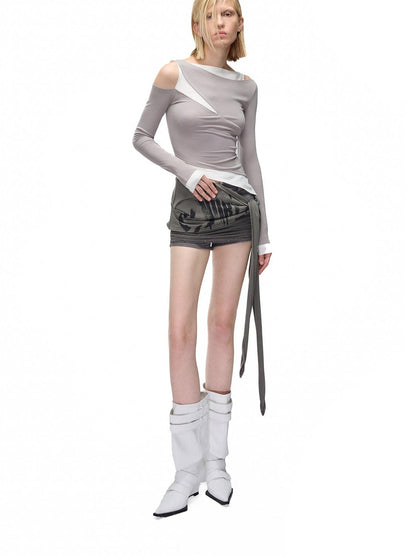 NORTH NODE Color Block Fake Two Piece Hollow Out Women&