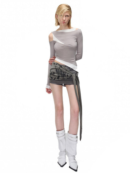 NORTH NODE Color Block Fake Two Piece Hollow Out Women&