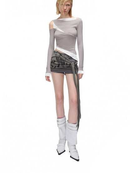 NORTH NODE Color Block Fake Two Piece Hollow Out Women&