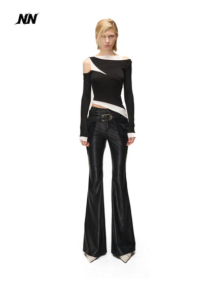 NORTH NODE Color Block Fake Two Piece Hollow Out Women&
