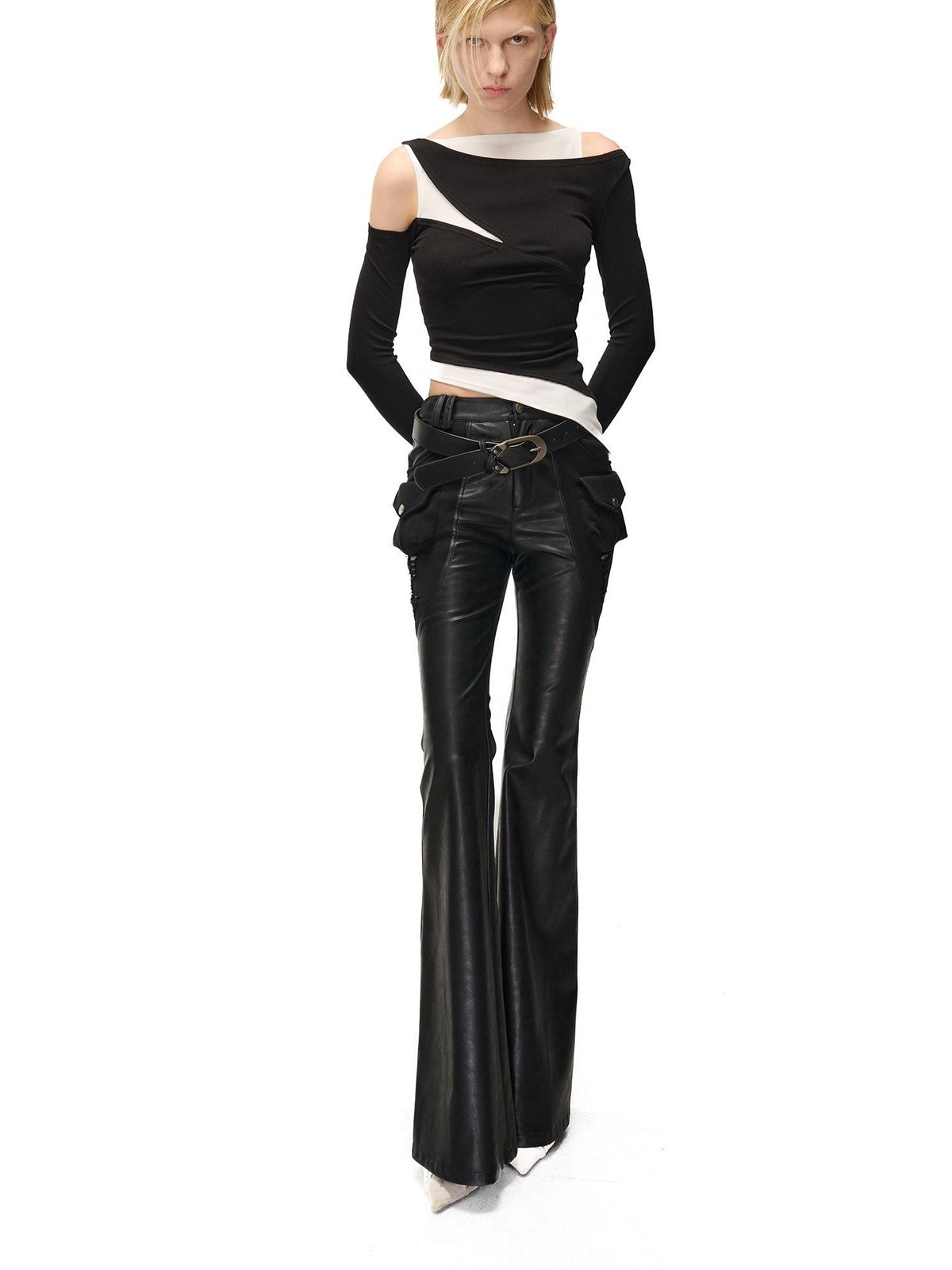 NORTH NODE Color Block Fake Two Piece Hollow Out Women&