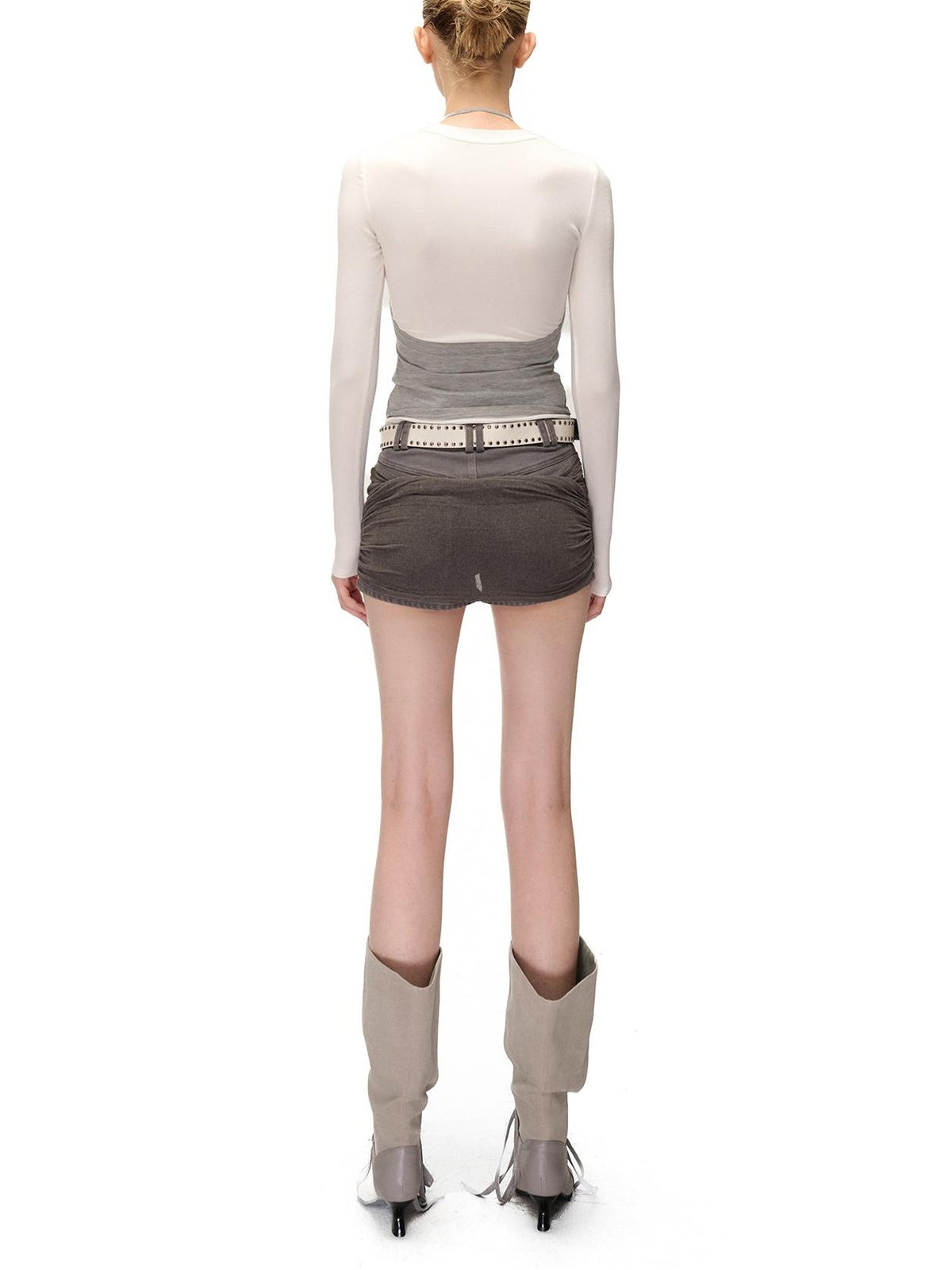 NORTH NODE Color Block Layered Crew Neck Slim Fit Cotton Women&