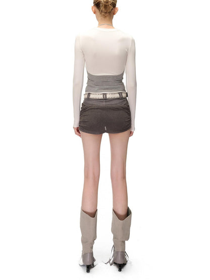 NORTH NODE Color Block Layered Crew Neck Slim Fit Cotton Women&