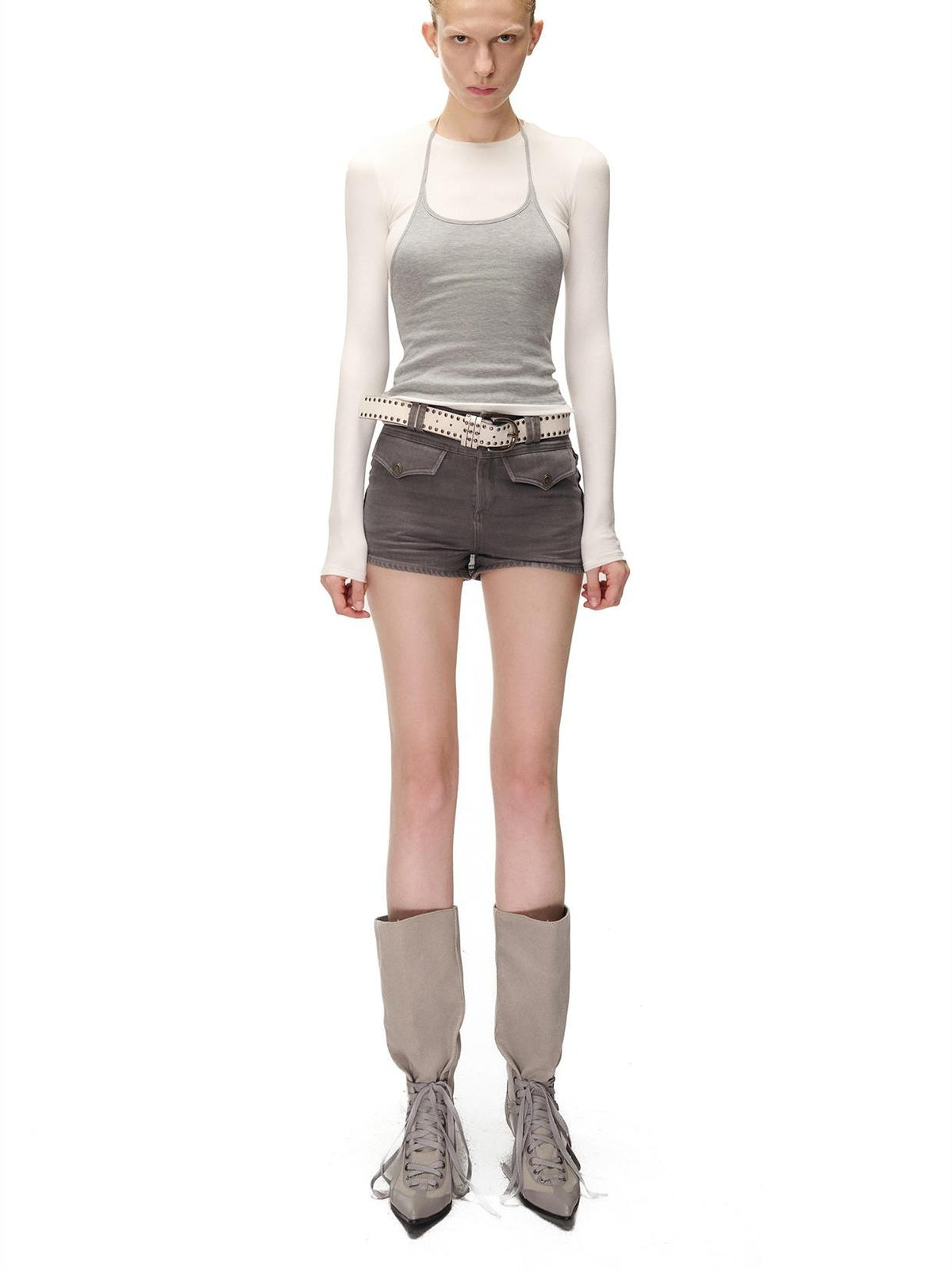 NORTH NODE Color Block Layered Crew Neck Slim Fit Cotton Women&