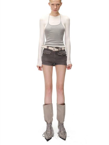 NORTH NODE Color Block Layered Crew Neck Slim Fit Cotton Women&