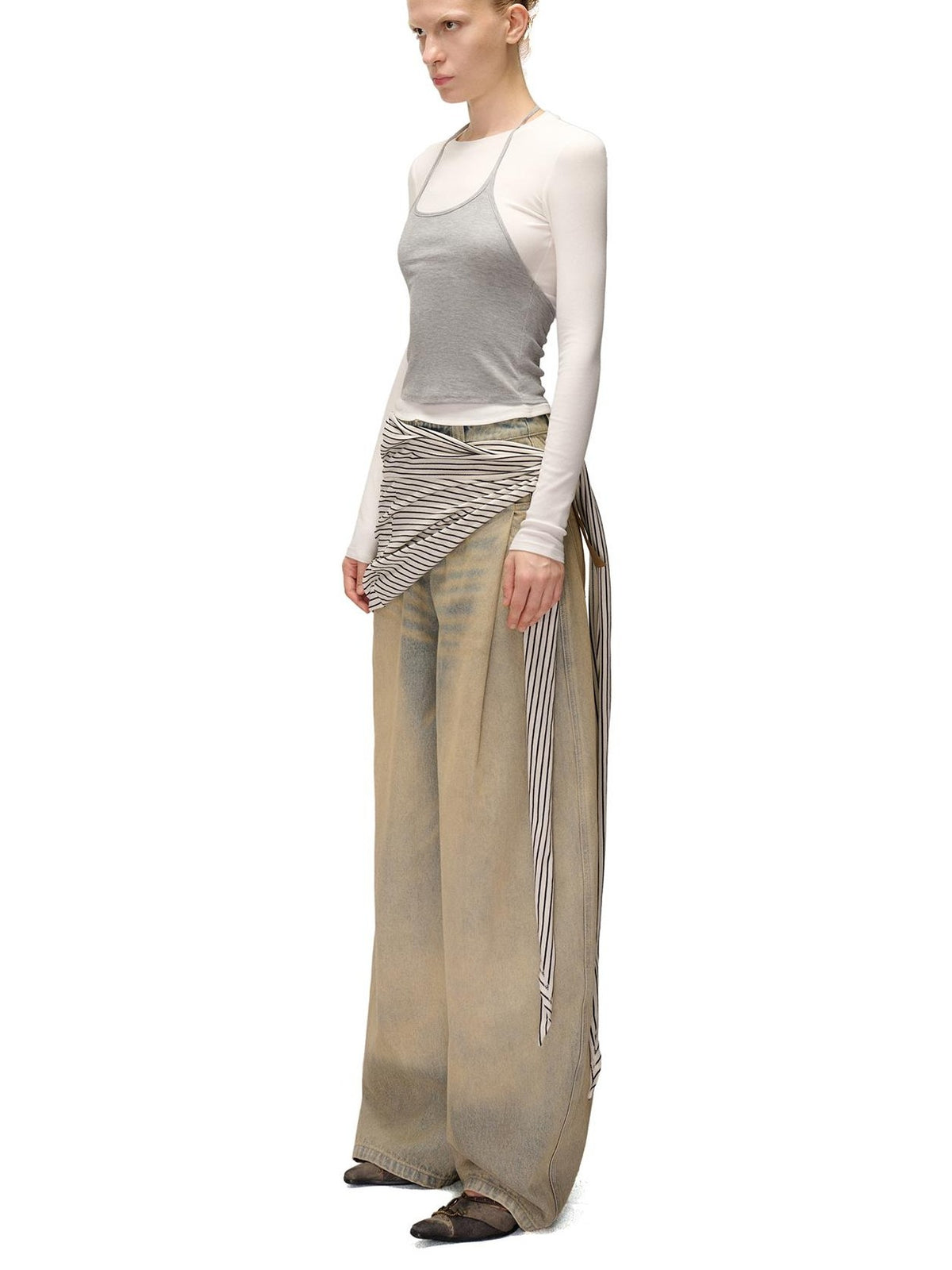 NORTH NODE Color Block Layered Crew Neck Slim Fit Cotton Women&
