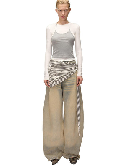 NORTH NODE Color Block Layered Crew Neck Slim Fit Cotton Women&