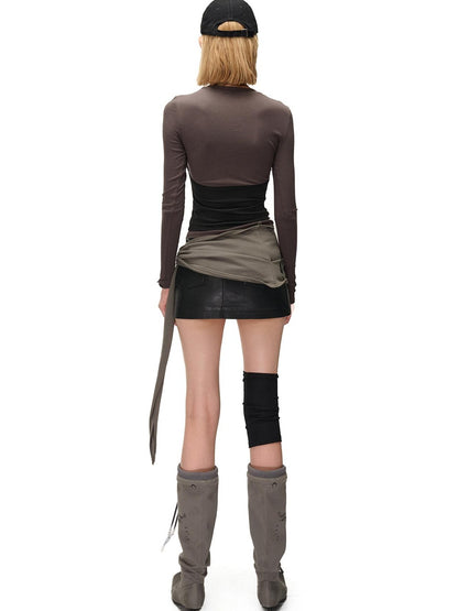 NORTH NODE Color Block Layered Crew Neck Slim Fit Cotton Women&