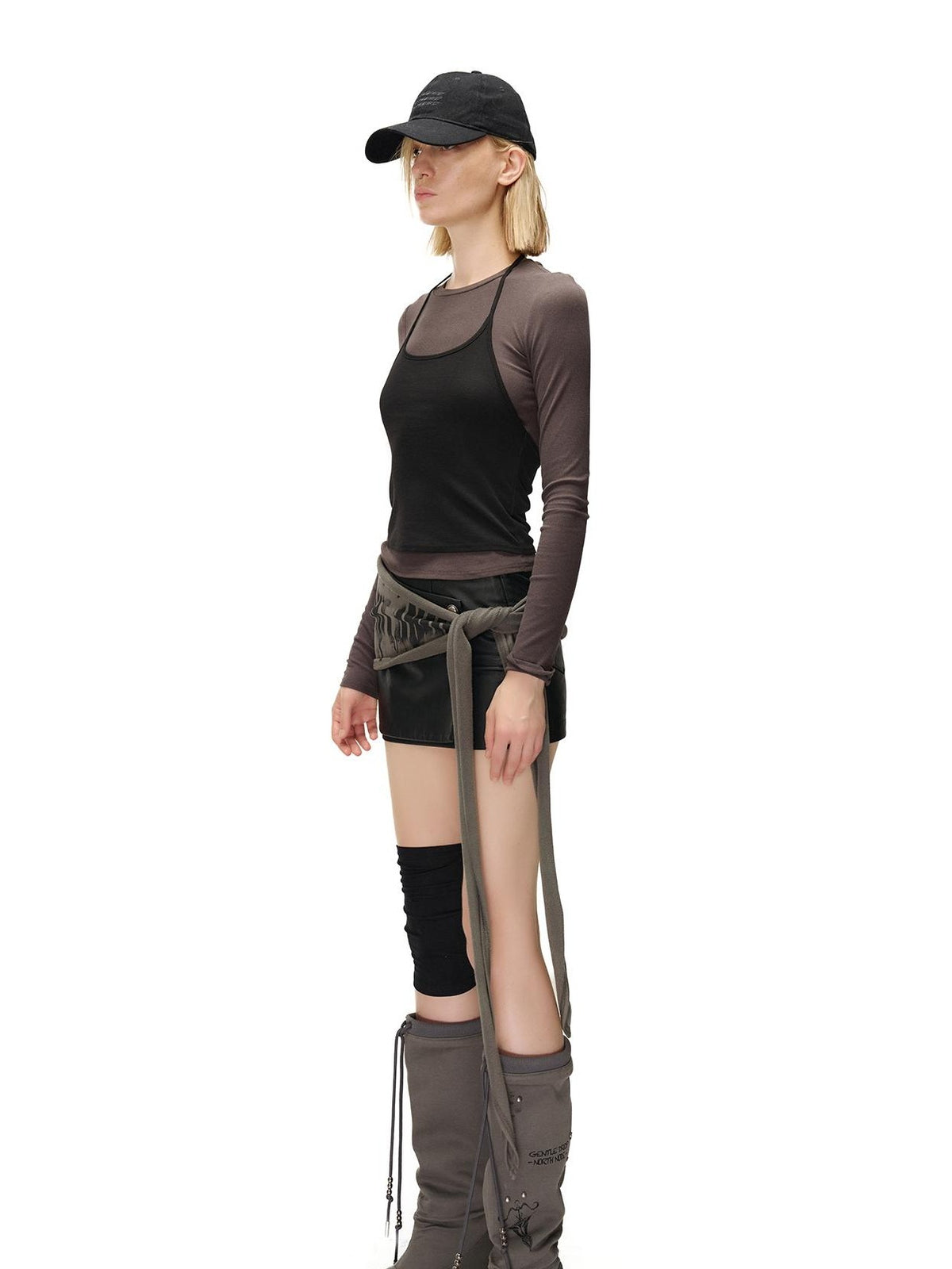 NORTH NODE Color Block Layered Crew Neck Slim Fit Cotton Women&