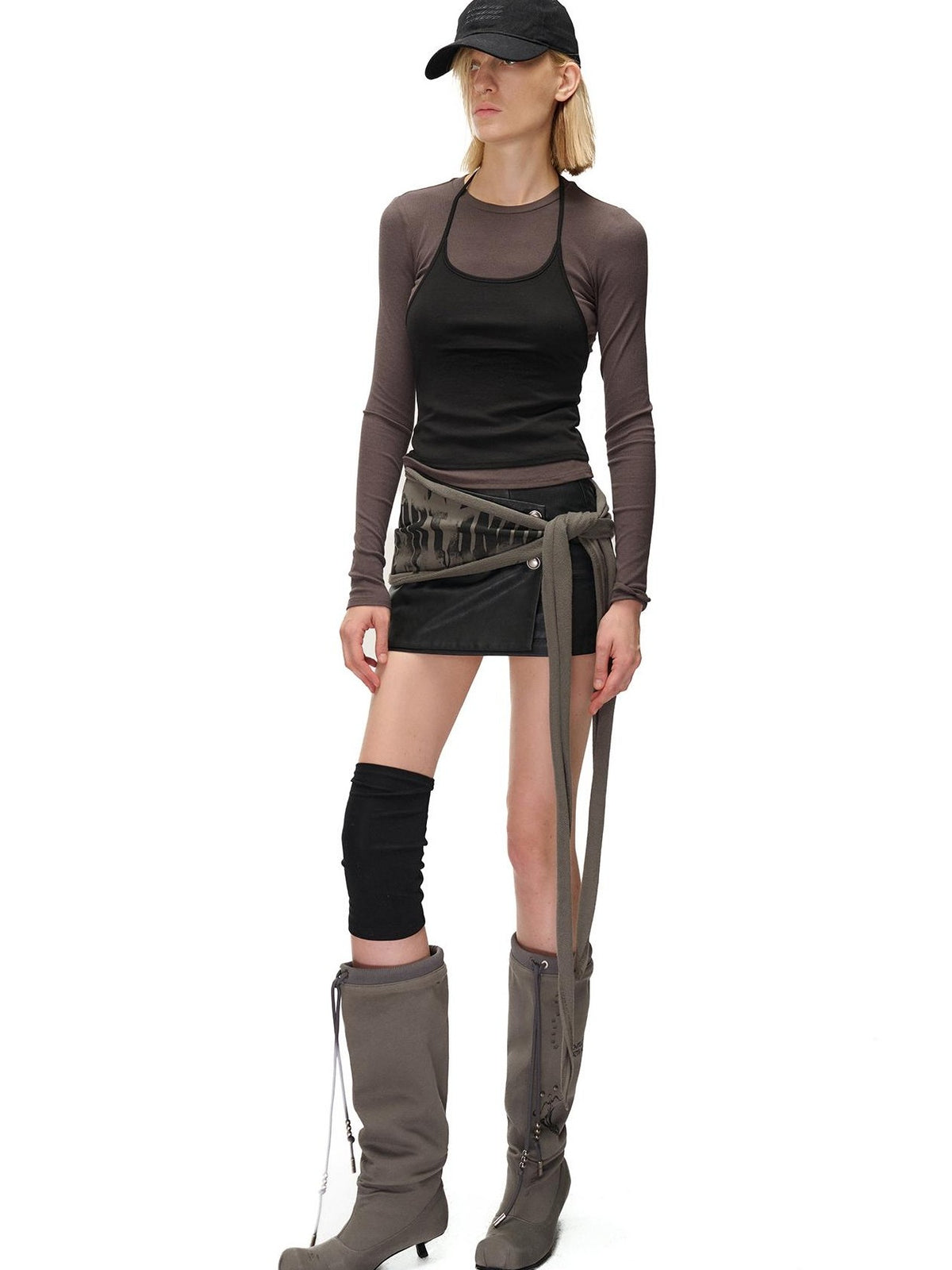 NORTH NODE Color Block Layered Crew Neck Slim Fit Cotton Women&