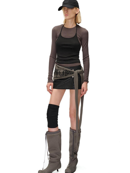 NORTH NODE Color Block Layered Crew Neck Slim Fit Cotton Women&