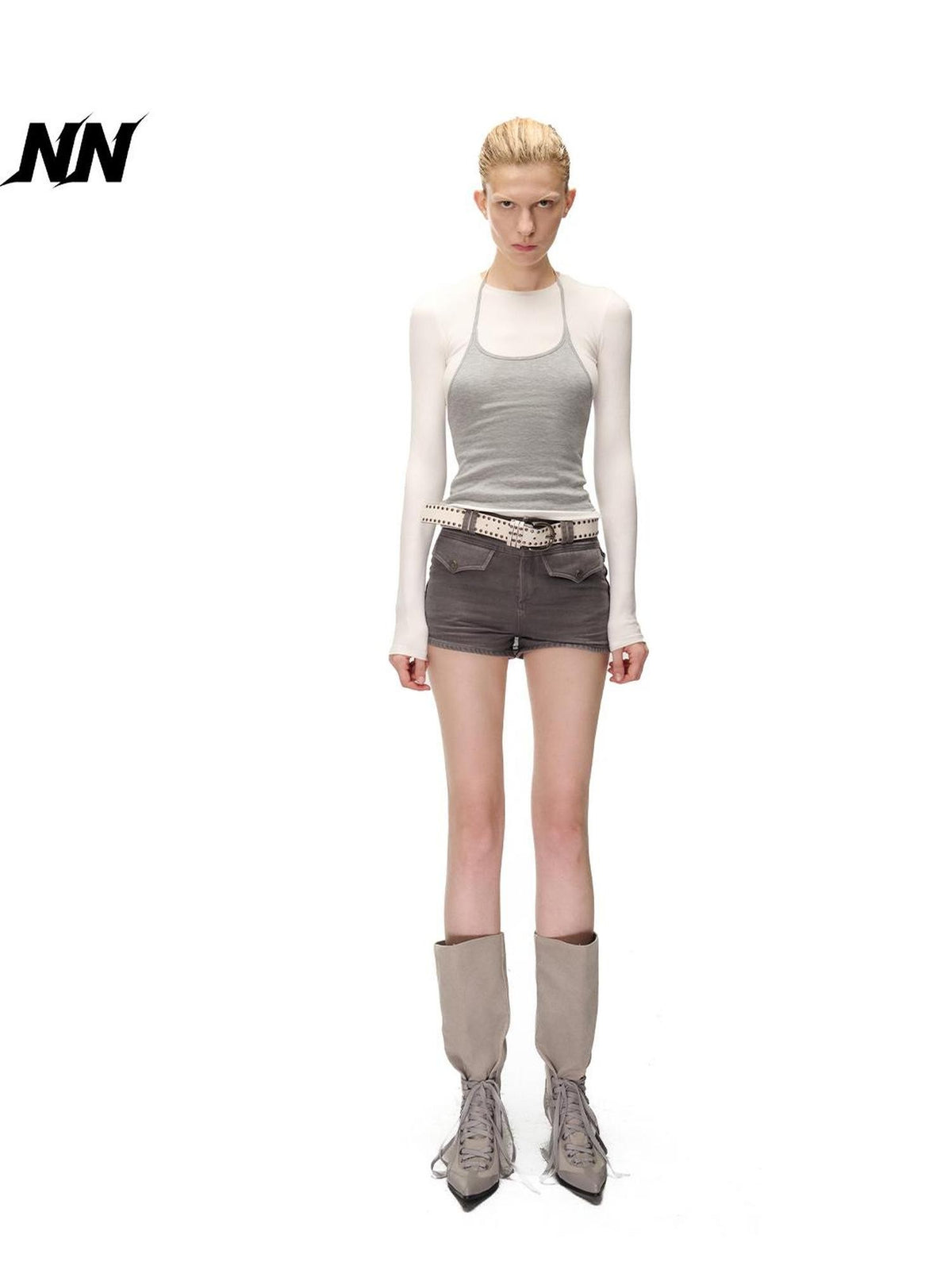 NORTH NODE Color Block Layered Crew Neck Slim Fit Cotton Women&