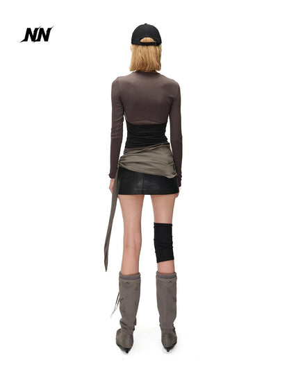 NORTH NODE Color Block Layered Crew Neck Slim Fit Cotton Women&