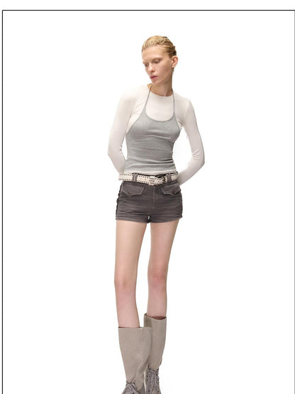 NORTH NODE Color Block Layered Crew Neck Slim Fit Cotton Women&