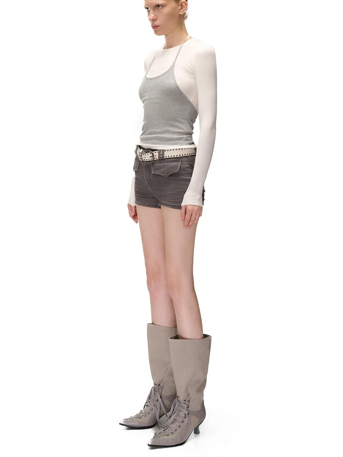 NORTH NODE Color Block Layered Crew Neck Slim Fit Cotton Women&