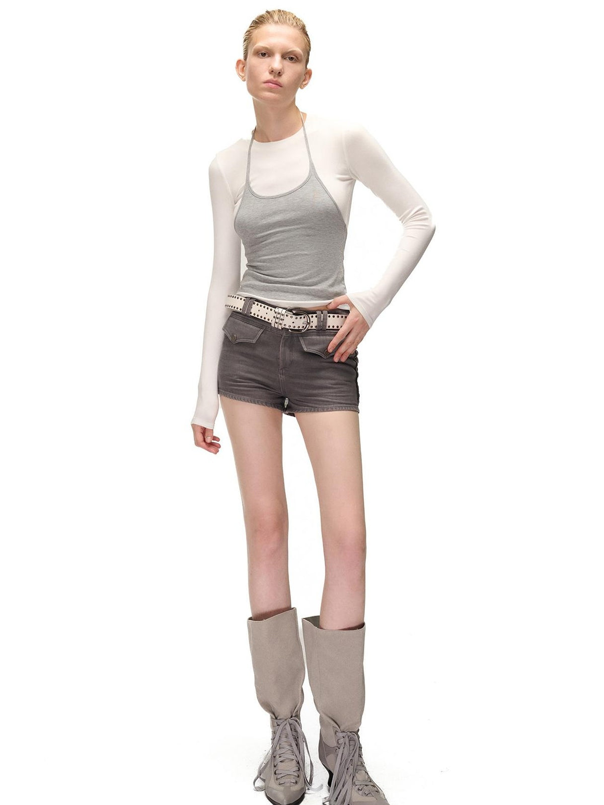NORTH NODE Color Block Layered Crew Neck Slim Fit Cotton Women&