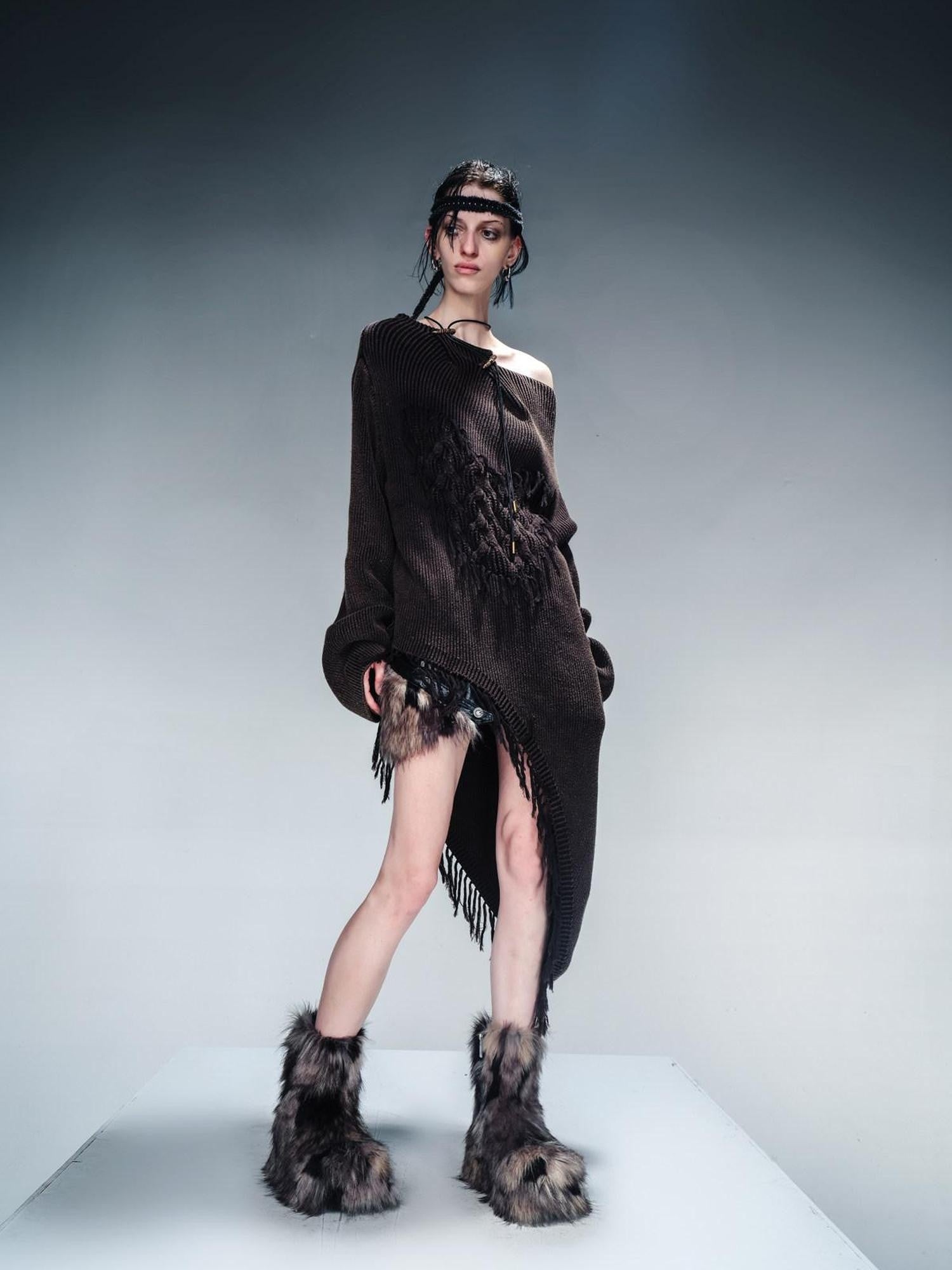NORTH NODE Colorblock Faux Fur Platform Side Zipper Women&