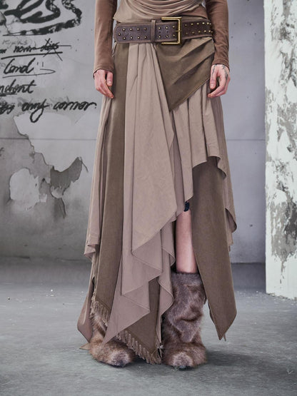 NORTH NODE Colorblock Patchwork Layered Asymmetrical Women&