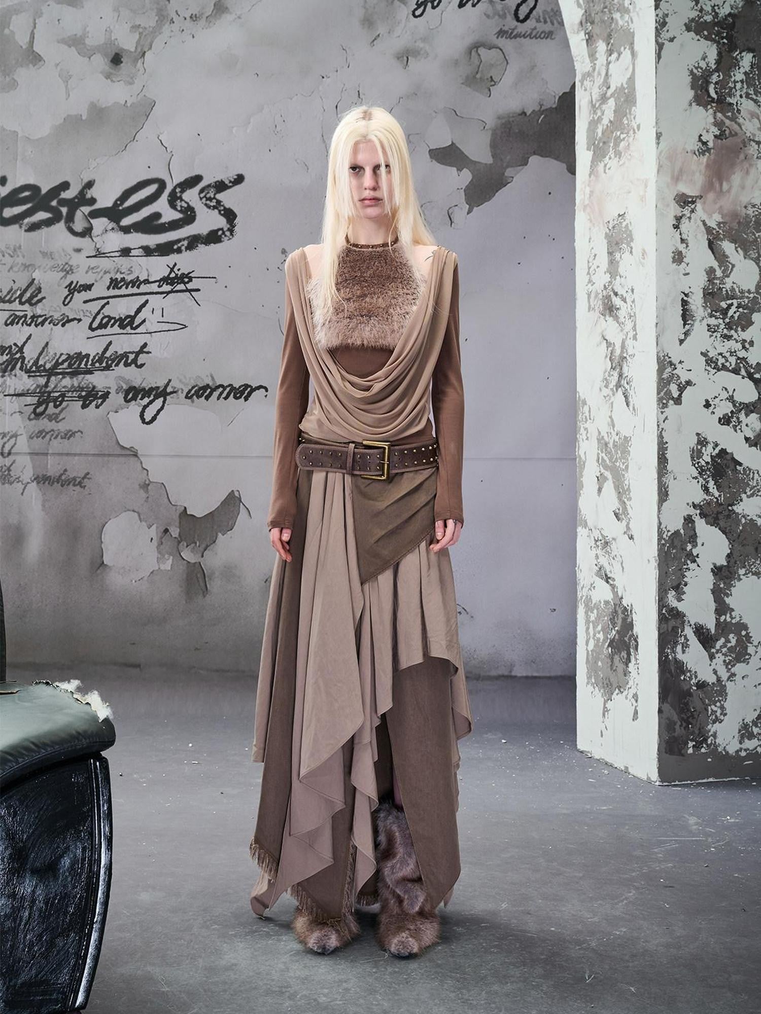 NORTH NODE Colorblock Patchwork Layered Asymmetrical Women&