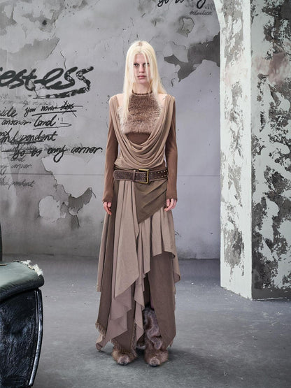 NORTH NODE Colorblock Patchwork Layered Asymmetrical Women&