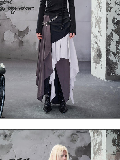 NORTH NODE Colorblock Patchwork Layered Asymmetrical Women&