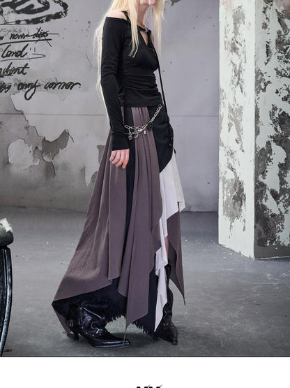 NORTH NODE Colorblock Patchwork Layered Asymmetrical Women&