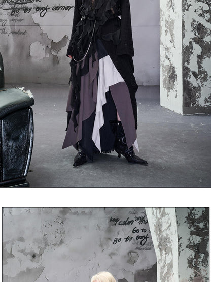 NORTH NODE Colorblock Patchwork Layered Asymmetrical Women&