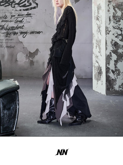 NORTH NODE Colorblock Patchwork Layered Asymmetrical Women&
