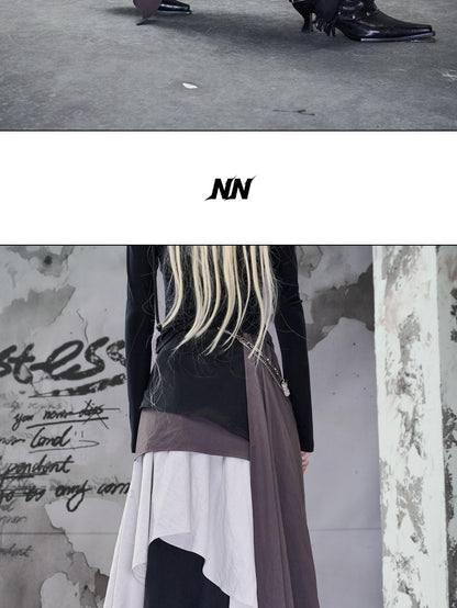 NORTH NODE Colorblock Patchwork Layered Asymmetrical Women&