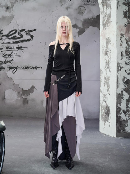 NORTH NODE Colorblock Patchwork Layered Asymmetrical Women&