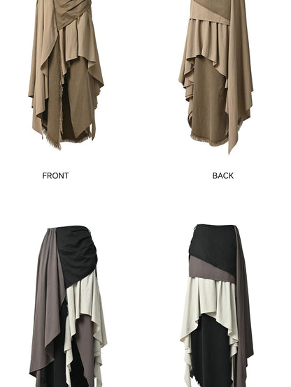 NORTH NODE Colorblock Patchwork Layered Asymmetrical Women&